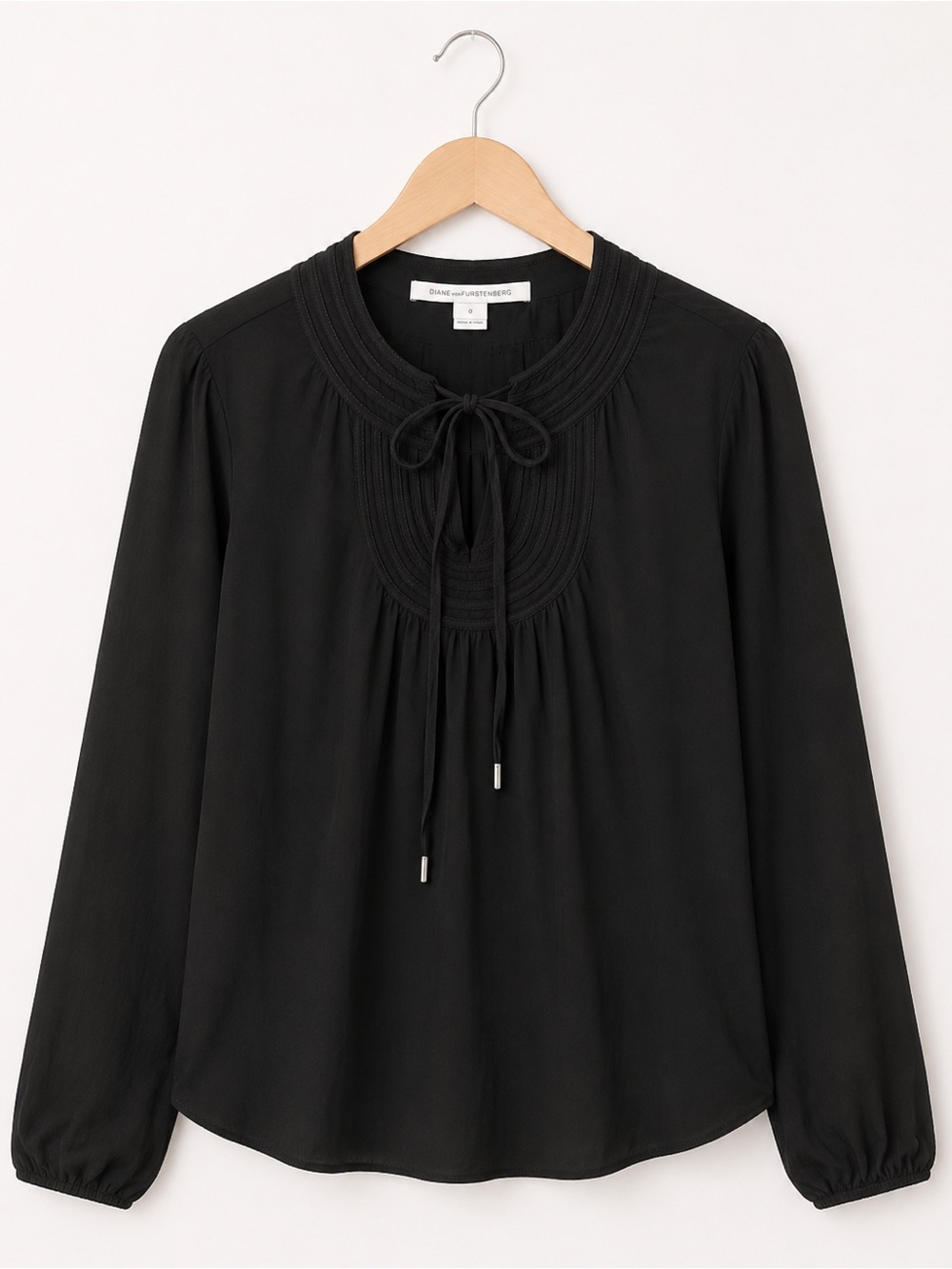 Diane Von Furstenberg New Acquilina Black Pintuck Balloon-Sleeve Blouse